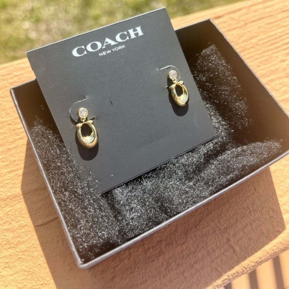 Coach Gold Tone Mini Huggie Hoop Earrings NWT 1/2” - Picture 3 of 3